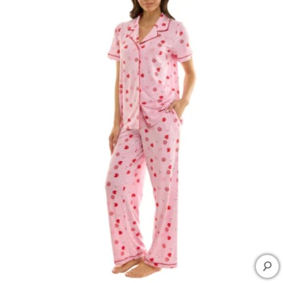 Jaclyn Womens Valentines Day Pajama Set 3-Piece Notch Collar PJ Sleepwear Hearts - Picture 3 of 7
